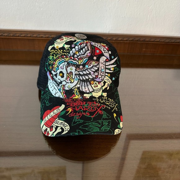 Christian Audigier Don Ed Hardy Hat Cap Snap Back Love Kills Trucker Mesh Jewels - Picture 3 of 9